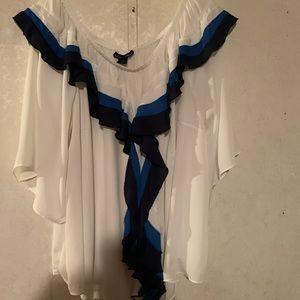 Ashley Stewart womens white blouse with ruffled collar. Size 26/28